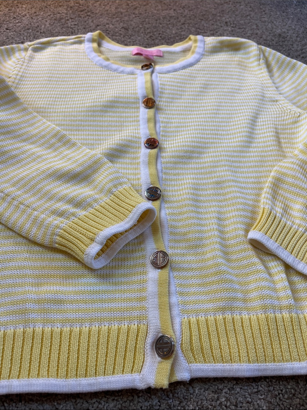 🌼Vintage Lilly Pulitzer Yellow Stripe 💯% Cotton Cardigan Hong Kong QUALITY szS